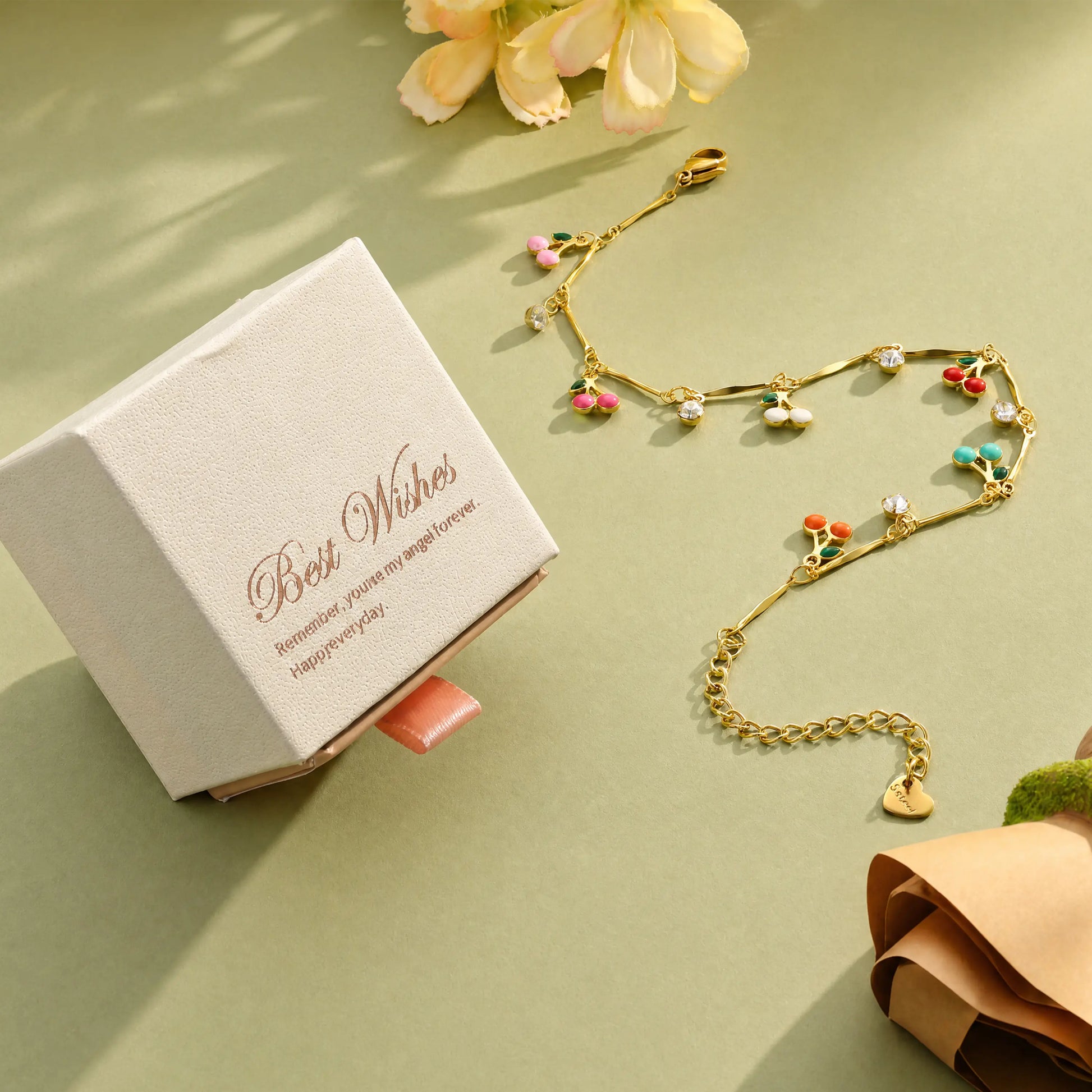 FLORIDECO Y2K Colorful Cherry Anklet – Adjustable Gold Beach Anklet for Women, Summer Fashion Jewelry