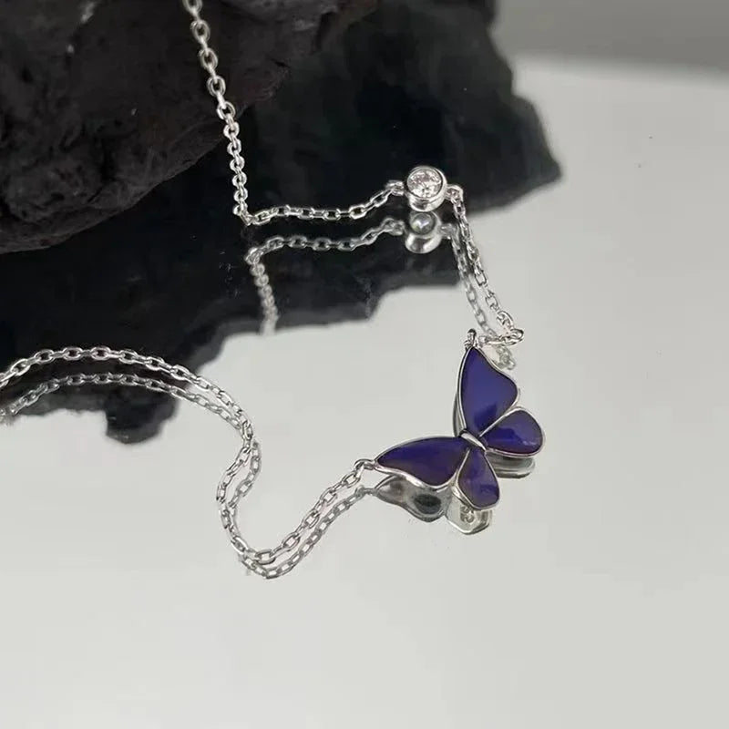 Butterfly Mood Necklace – Color-Changing Temperature Sensitive Pendant with Stainless Steel Chain for Women